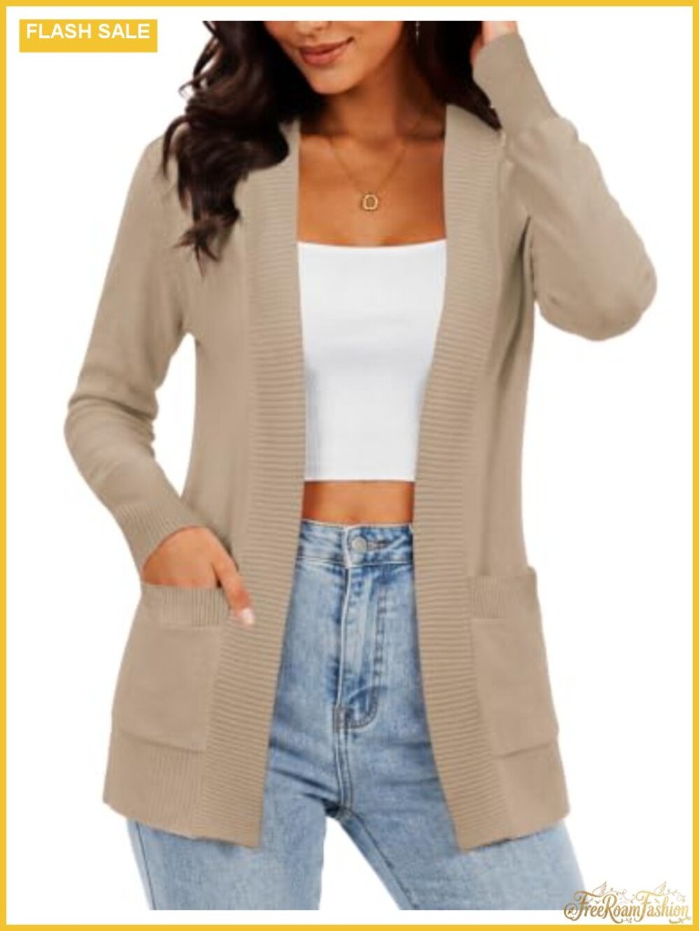 Open Front Cardigan Sweater with Pockets Lightweight Viscose Nylon